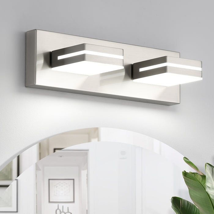 Bathroom Vanity Light Fixture 2-Light Brushed Nickel Modern Mirror Dimmable Cold White 24W ETL Listed