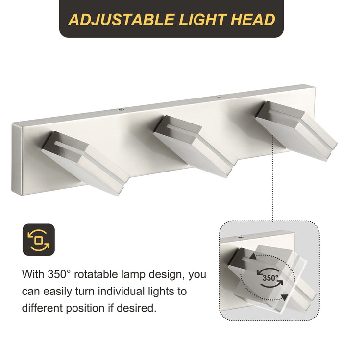 Bathroom Vanity Light Brushed Nickel Modern 24W LED 350° Adjustable Lamp Head ETL Listed