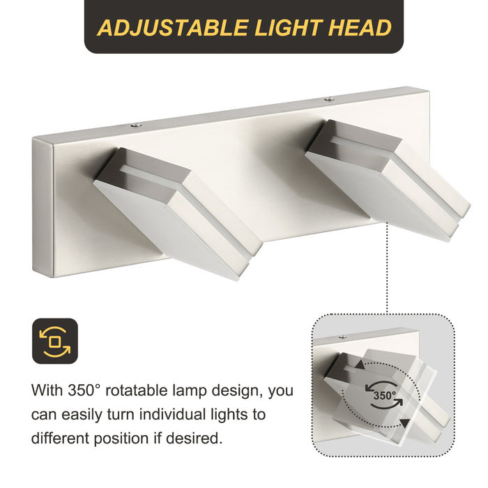 Bathroom Vanity Light Fixture 2-Light Brushed Nickel Modern Mirror Dimmable Cold White 24W ETL Listed