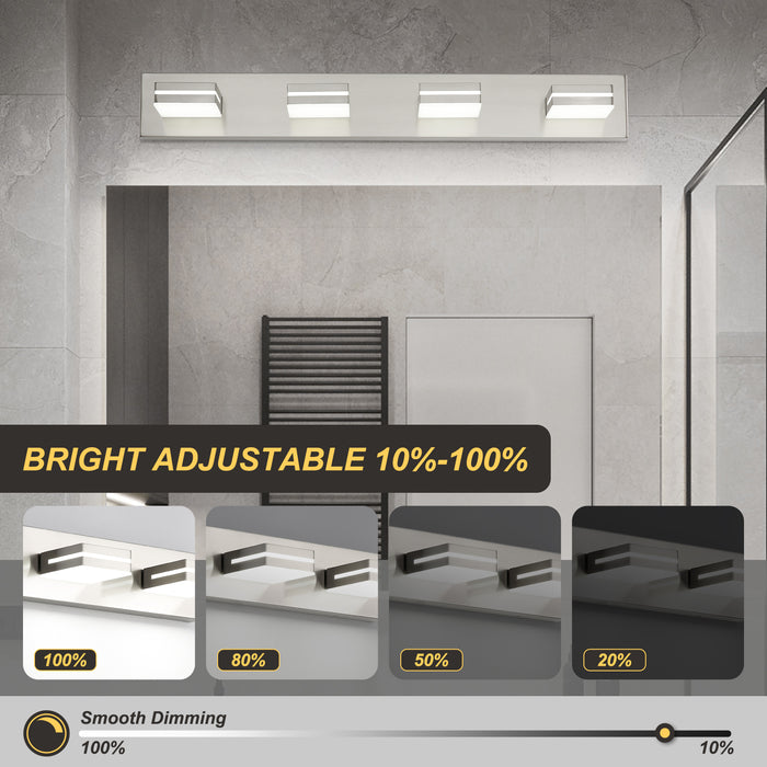 Bathroom Vanity Light Fixtures Brushed Nickel LED Dimmable Modern Wall Mounted Lighting 4 Lights