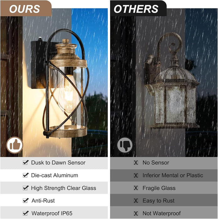 Dusk to Dawn Outdoor Waterproof Wall Lights with Glass Shades