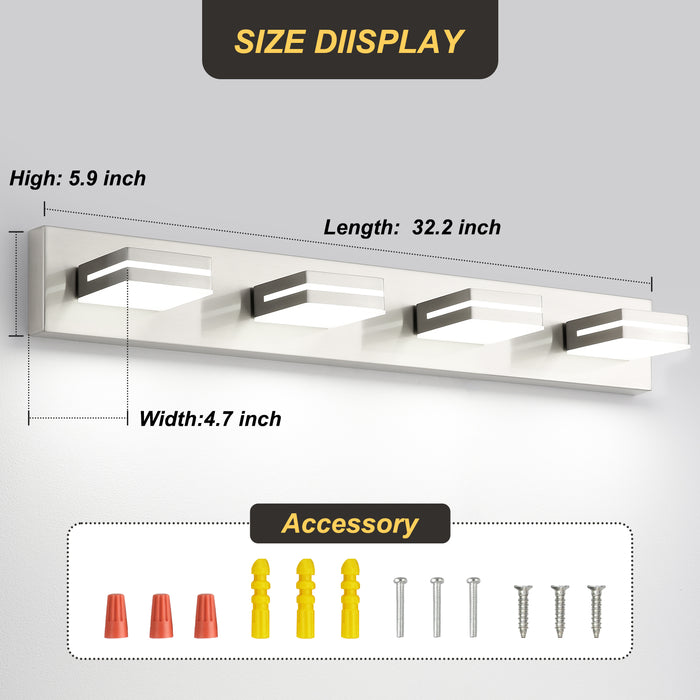 Bathroom Vanity Light Fixtures Brushed Nickel LED Dimmable Modern Wall Mounted Lighting 4 Lights