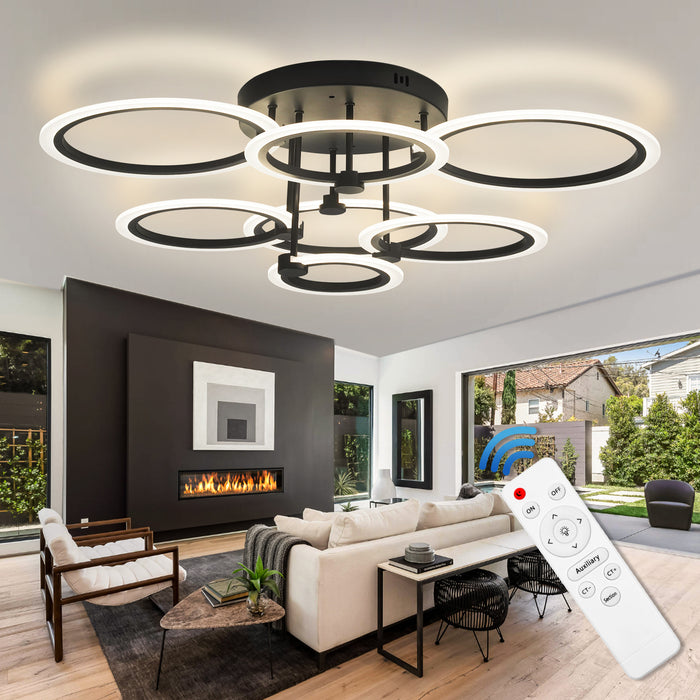 Modern LED Ceiling Light 7 Rings Dimmable Fixtures with Remote