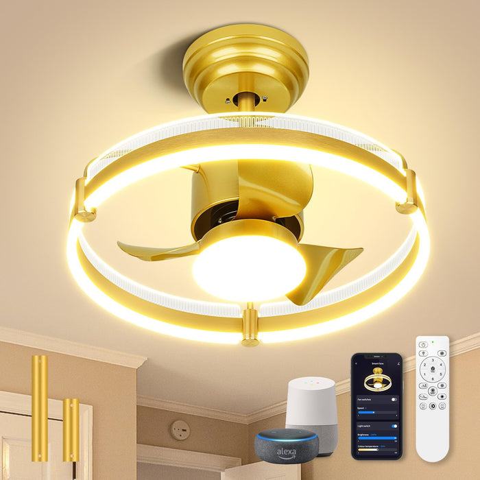 Gold Ceiling Fan, Low Profile Ceiling Fans with Lights and Remote