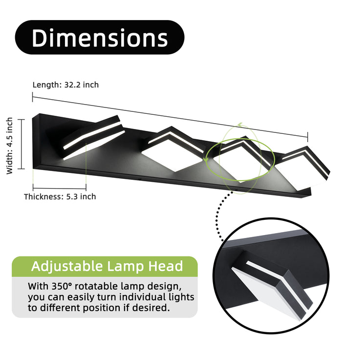 Modern Bathroom Light Fixtures Dimmable 4 Light Black Bathroom Vanity Light 360°Rotatable.