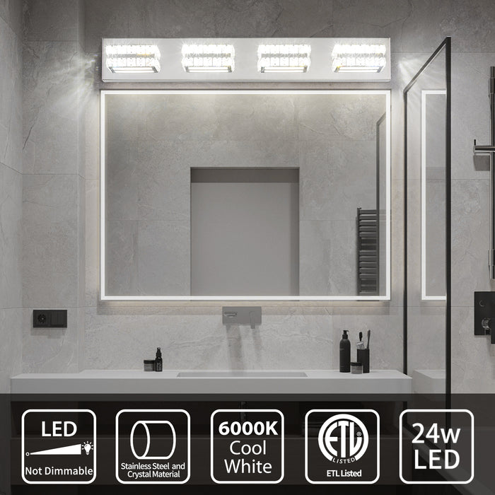 OKELI Lámpara de tocador de baño con 3 luces, cristal regulable, LED, accesorios modernos, luces de tocador cromadas 