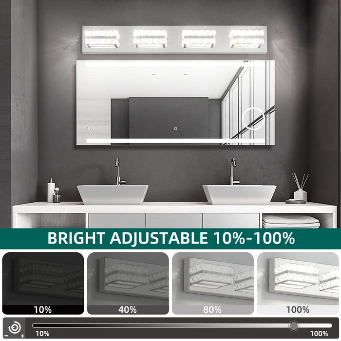 OKELI Lámpara de tocador de baño con 3 luces, cristal regulable, LED, accesorios modernos, luces de tocador cromadas 