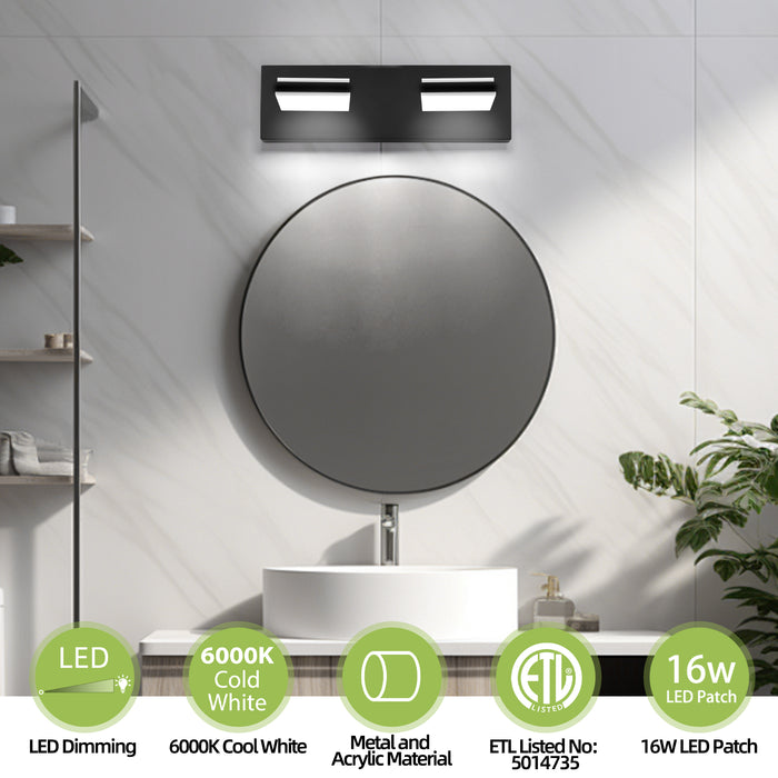 LED Modern Black Bathroom Vanity Lights Over Mirror 360° Rotatable Wall Sconce Lighting.