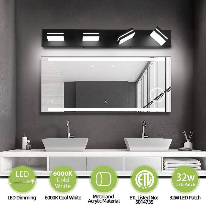 Modern Bathroom Light Fixtures Dimmable 4 Light Black Bathroom Vanity Light 360°Rotatable.