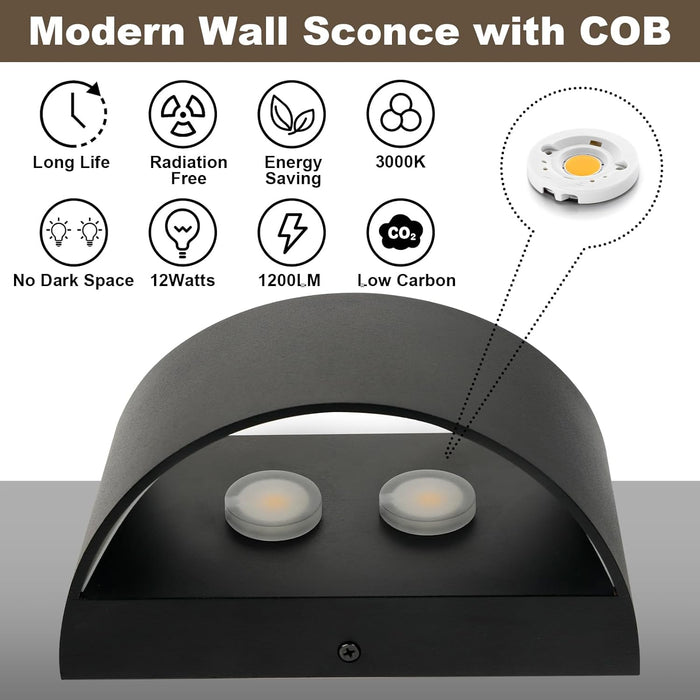OKELI Modern Black LED Wall Sconces, Up and Down Indoor Wall Lights