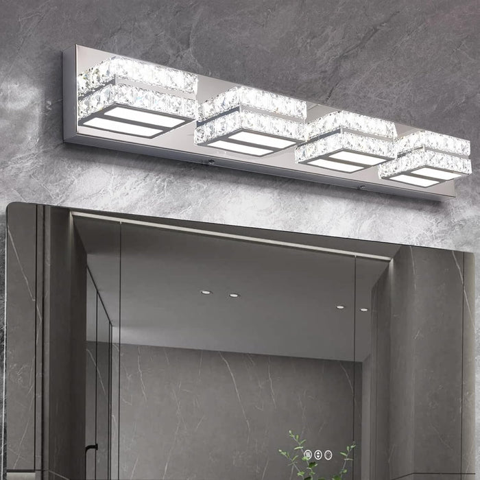 OKELI Lámpara de tocador de baño con 3 luces, cristal regulable, LED, accesorios modernos, luces de tocador cromadas 