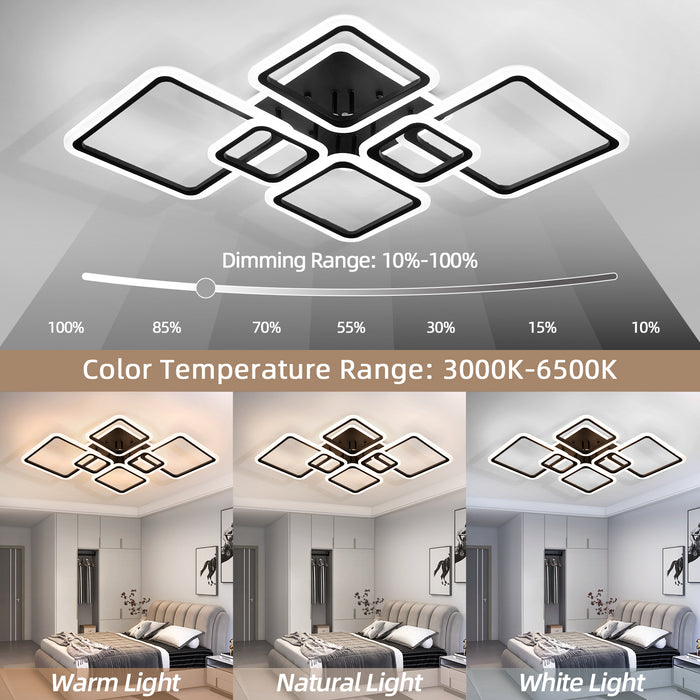 Modern Ceiling Light LED Dimmable Acrylic Square 6+1 Rings with Remote