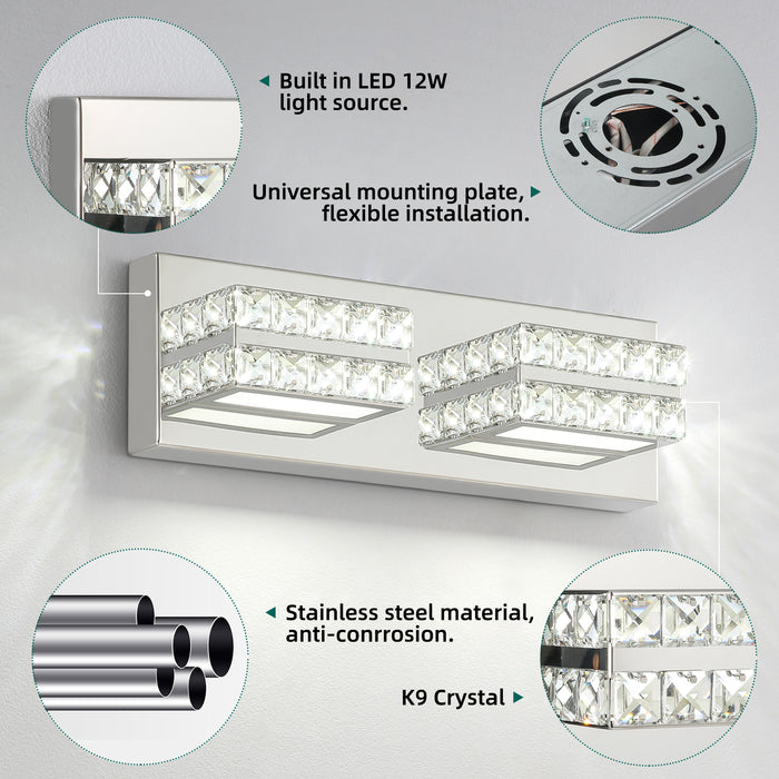 Crystal Bathroom Lighting Fixtures Over Mirror 2Light Chrome Modern Vanity Wall Light