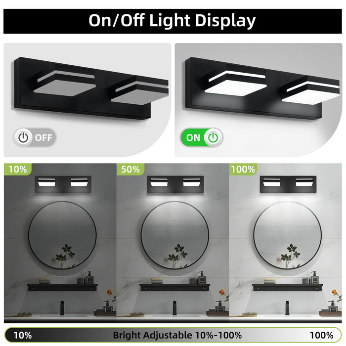 LED Modern Black Bathroom Vanity Lights Over Mirror 360° Rotatable Wall Sconce Lighting