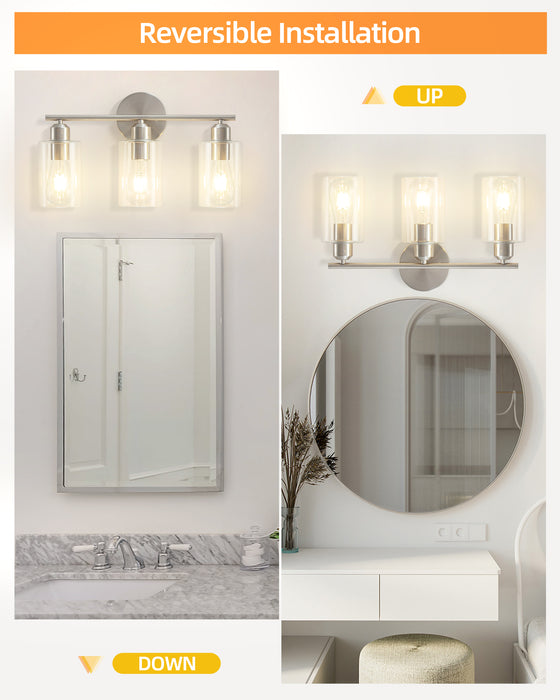 Bathroom Vanity Light Brushed Nickel Fixtures with Clear Glass Shade
