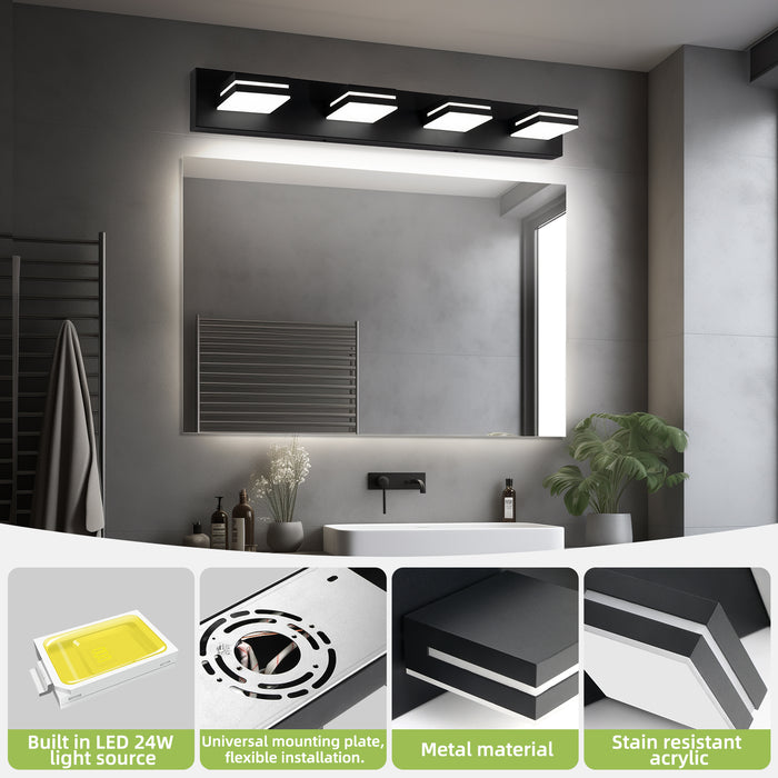 Modern Bathroom Light Fixtures Dimmable 4 Light Black Bathroom Vanity Light 360°Rotatable.