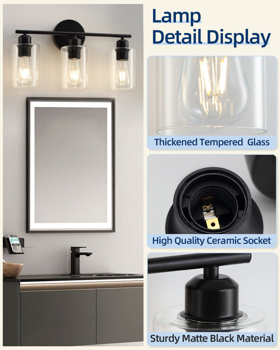 Black Bathroom Vanity Lights with Clear Glass Shade Wall Lighting