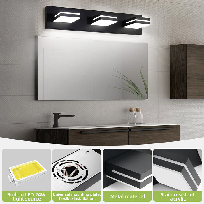 Modern Bathroom Vanity Light Fixtures LED 3-Light 360° Rotatable Matte Black