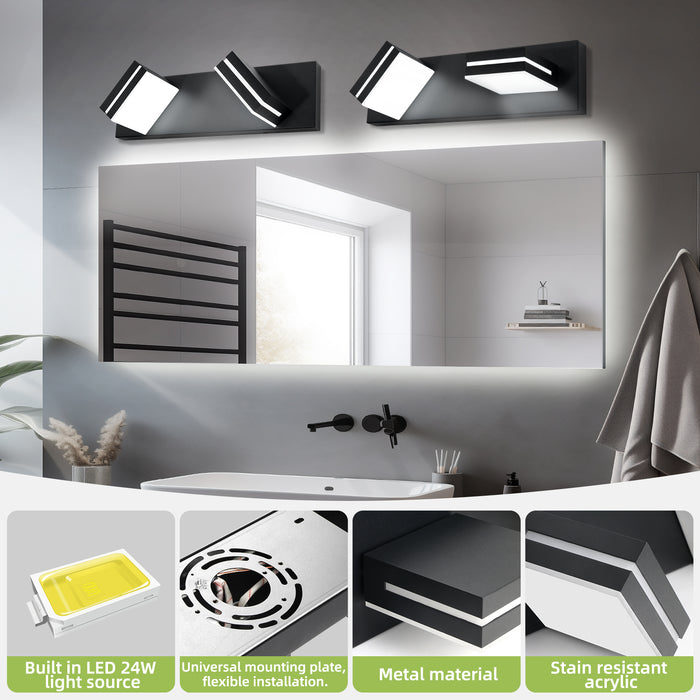 LED Modern Black Bathroom Vanity Lights Over Mirror 360° Rotatable Wall Sconce Lighting