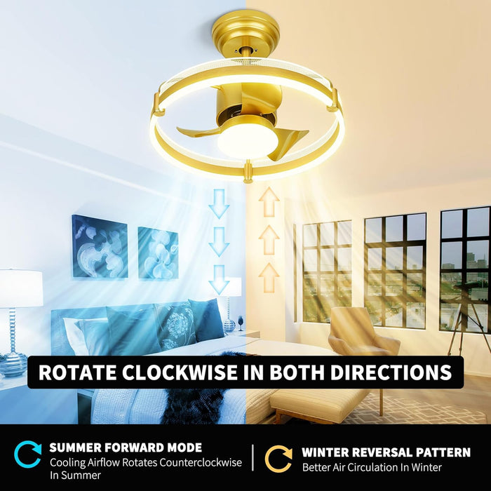 Gold Ceiling Fan, Low Profile Ceiling Fans with Lights and Remote