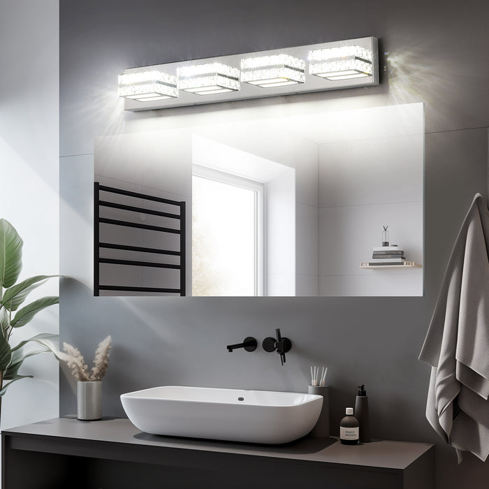 OKELI Lámpara de tocador de baño con 3 luces, cristal regulable, LED, accesorios modernos, luces de tocador cromadas 