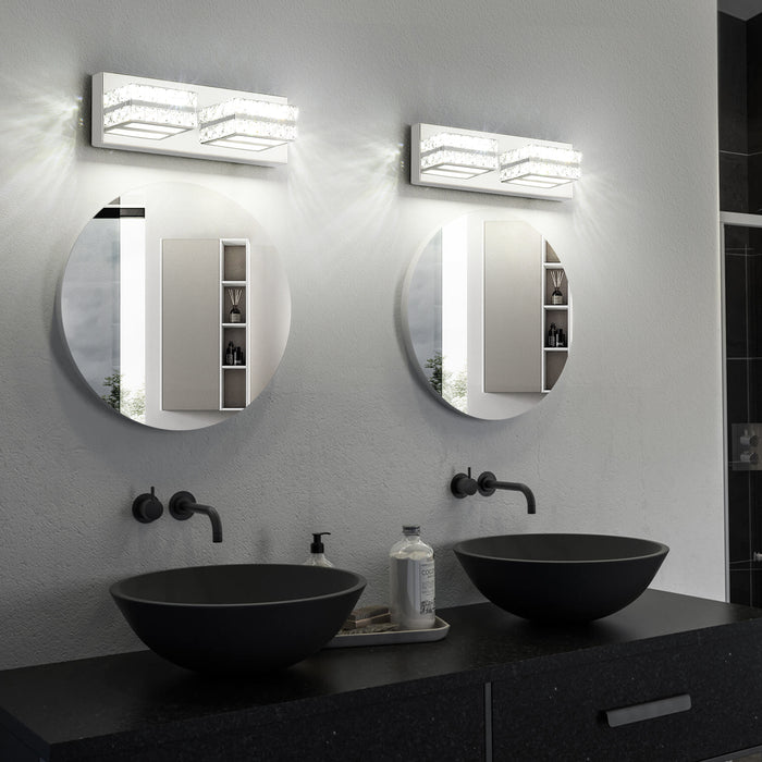 Crystal Bathroom Lighting Fixtures Over Mirror 2Light Chrome Modern Vanity Wall Light