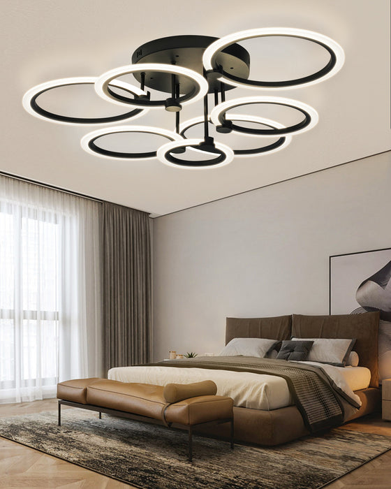 Modern LED Ceiling Light 7 Rings Dimmable Fixtures with Remote