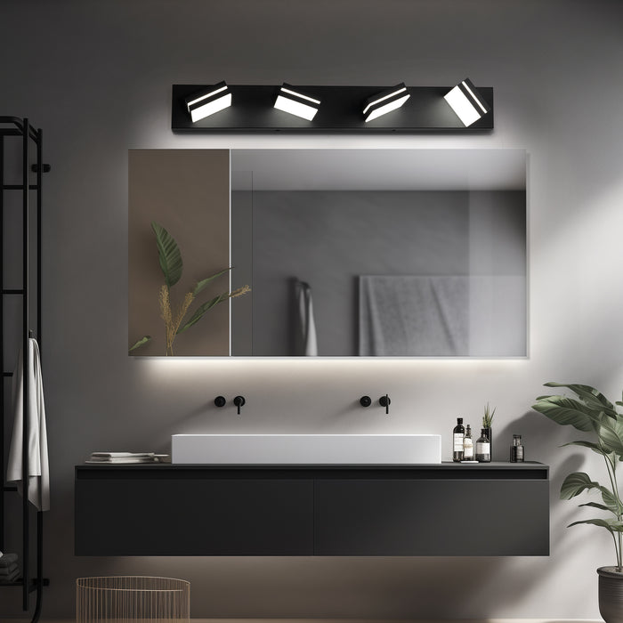 Modern Bathroom Light Fixtures Dimmable 4 Light Black Bathroom Vanity Light 360°Rotatable.