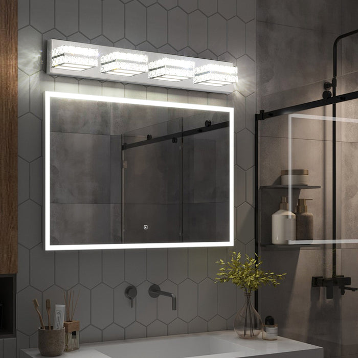 OKELI Lámpara de tocador de baño con 3 luces, cristal regulable, LED, accesorios modernos, luces de tocador cromadas 