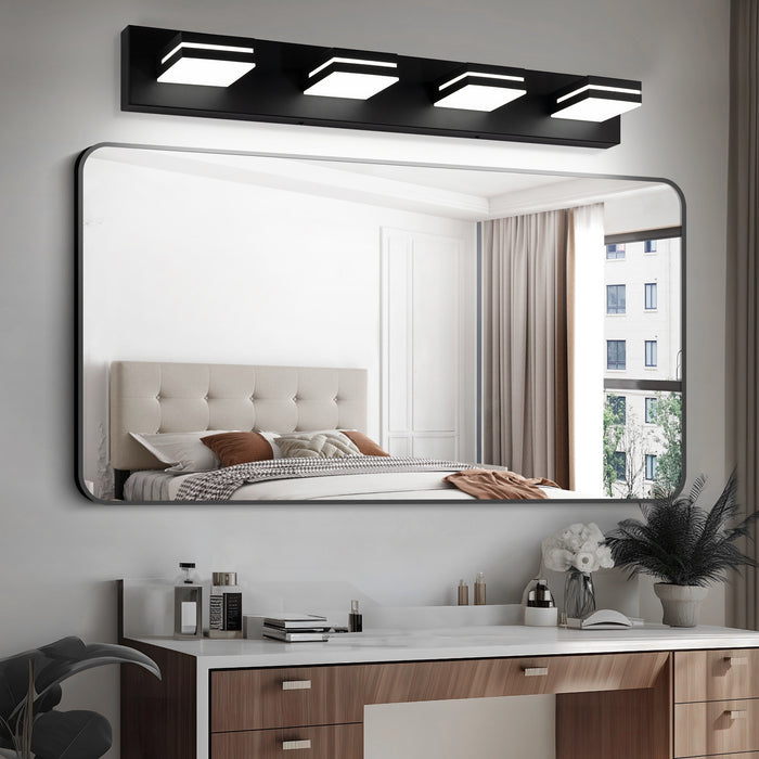 Modern Bathroom Light Fixtures Dimmable 4 Light Black Bathroom Vanity Light 360°Rotatable.