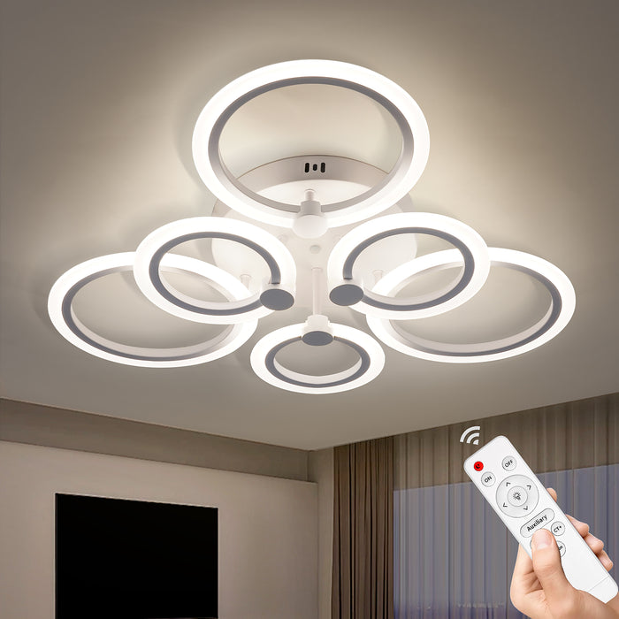 Modern LED Ceiling Light Dimmable 6 Rings Flush Mount Fixtures