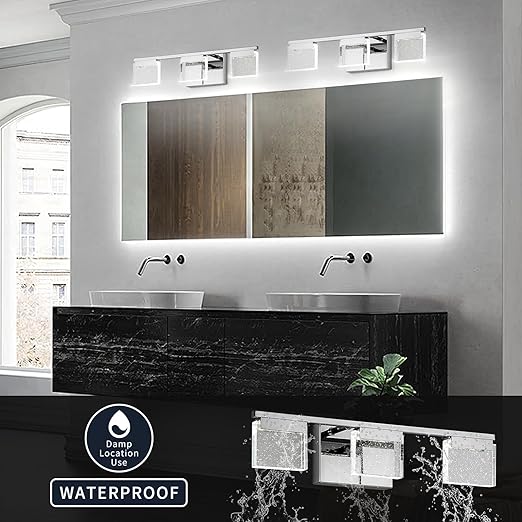 Dimmable Bathroom Vanity Light Fixtures 3-Light Chrome Bubble Crystal Stainless Steel.