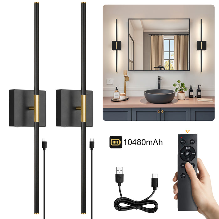 Battery Operated Wall Sconces 2Pack 350° Rotate LED Wireless Rechargeable with Remote Control