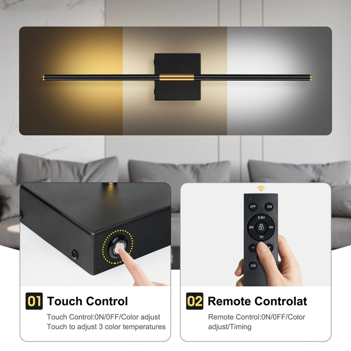 Battery Operated Wall Sconces 2Pack 350° Rotate LED Wireless Rechargeable with Remote Control