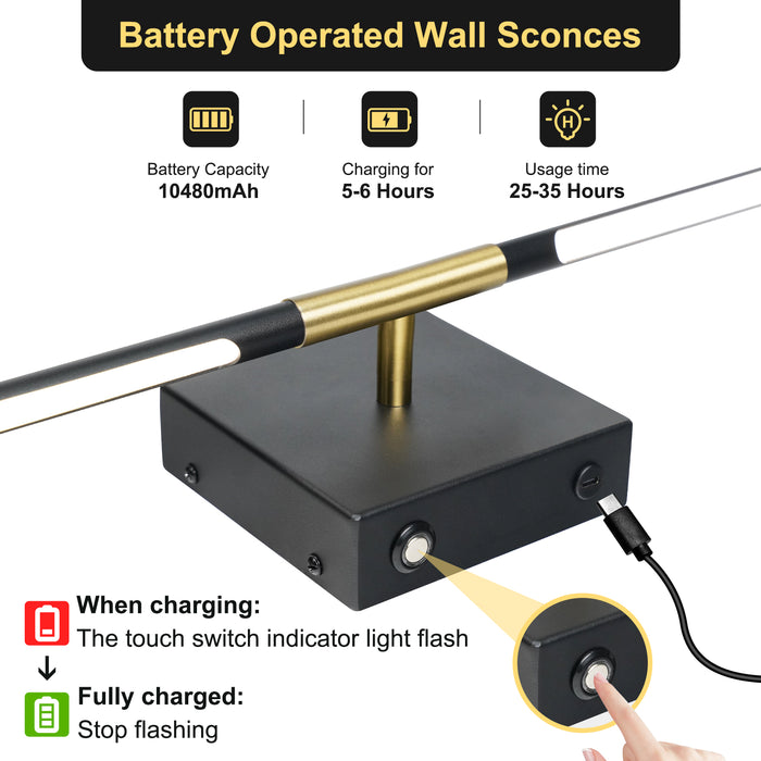 Battery Operated Wall Sconces 2Pack 350° Rotate LED Wireless Rechargeable with Remote Control