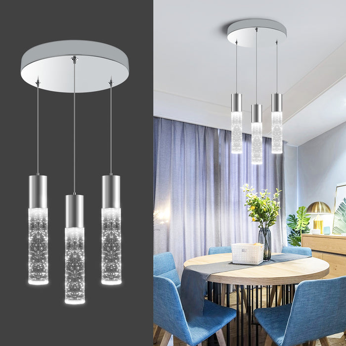 Dimmable LED Round 3-Light Pendant Light Modern Bubble Crystal Island Light Fixture