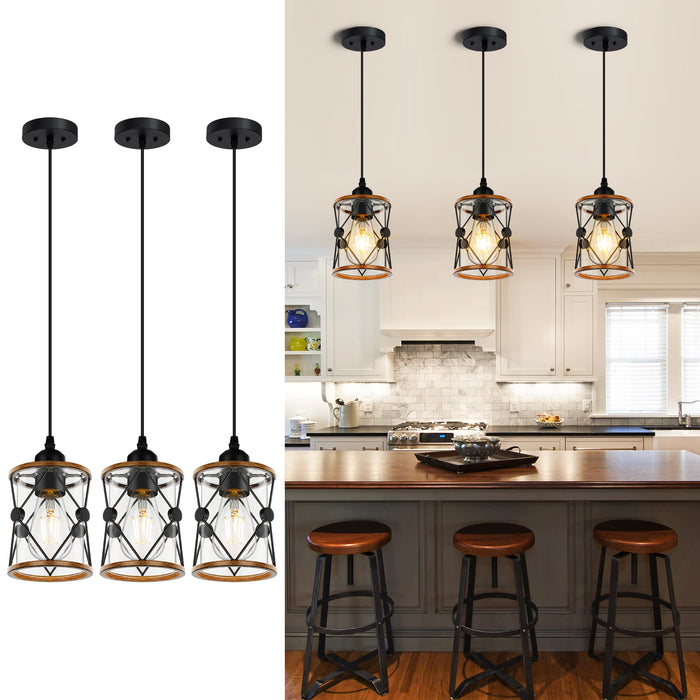 Farmhouse Pendant Light Kitchen Island Dining Room Fixture with Clear Glass Shade