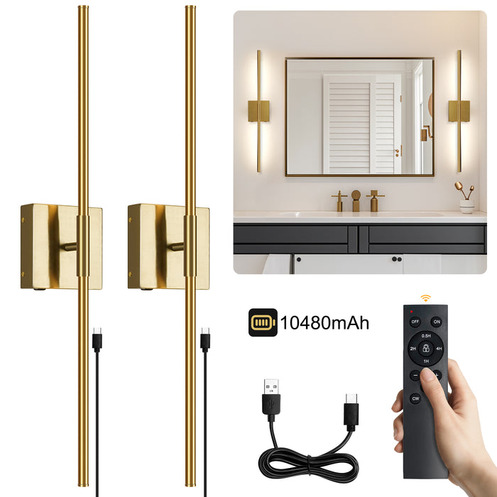 LED Rechargeable Sconces 2Pack Battery Operated with Remote Control 350°Rotate