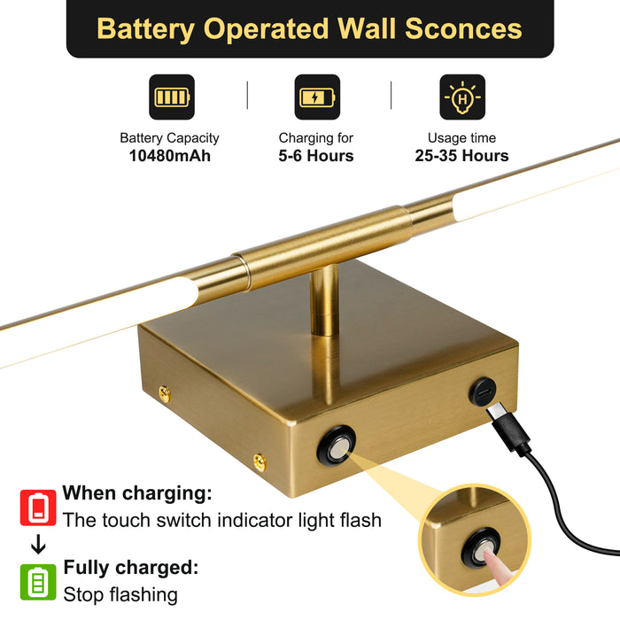 LED Rechargeable Sconces 2Pack Battery Operated with Remote Control 350°Rotate