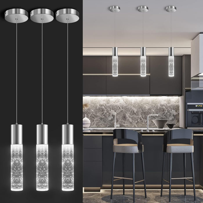 OKELI LED Bubble Crystal Kitchen Island Chrome Mini Pendant Lights 3-Pack