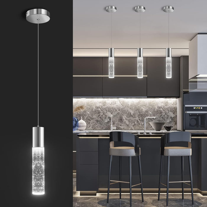 OKELI Modern Pendant Light, LED Bubble Crystal Kitchen Island Lights Fixtures,Chrome Mini Single,1 Pack