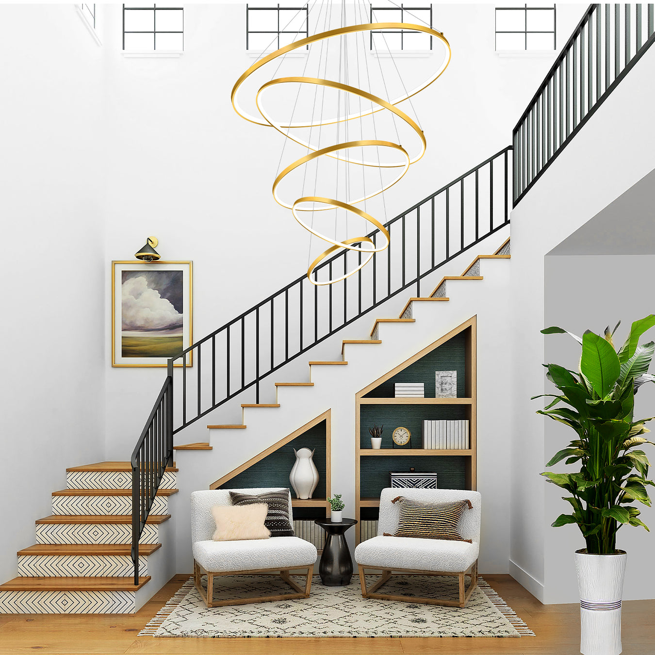 Modern LED 5 Rings Gold Large Chandelier