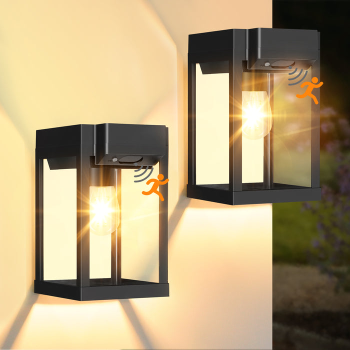 Solar Porch Lights Outdoor Dusk to Dawn Motion Sensor Wall Lanterns 2 Pack