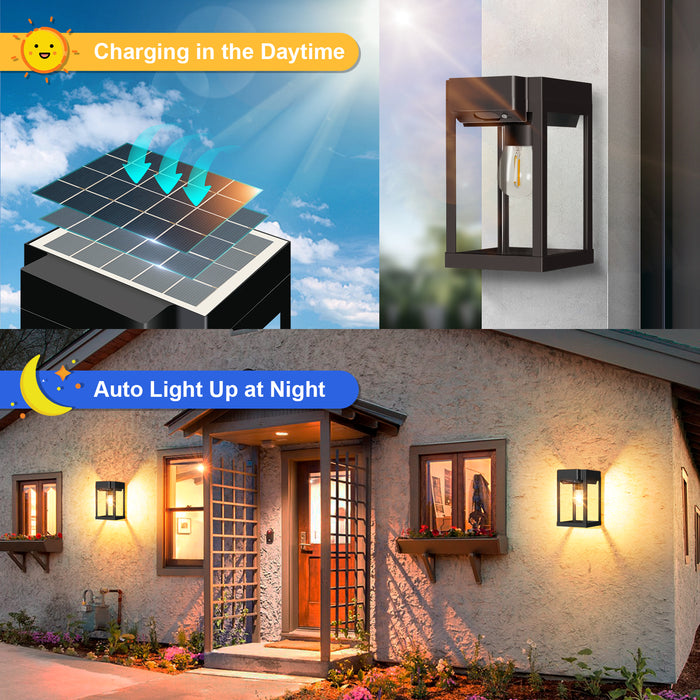 Solar Porch Lights Outdoor Dusk to Dawn Motion Sensor Wall Lanterns 2 Pack