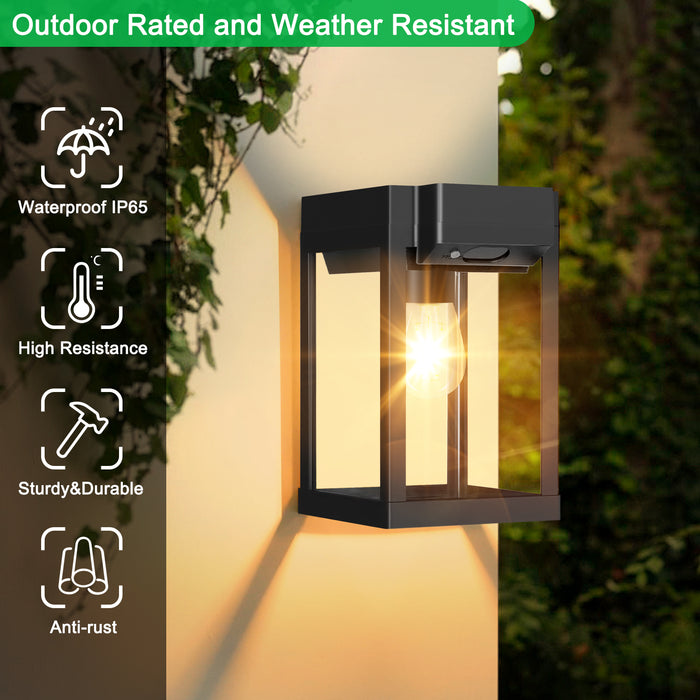 Solar Porch Lights Outdoor Dusk to Dawn Motion Sensor Wall Lanterns 2 Pack