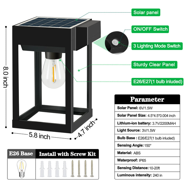 Solar Porch Lights Outdoor Dusk to Dawn Motion Sensor Wall Lanterns 2 Pack