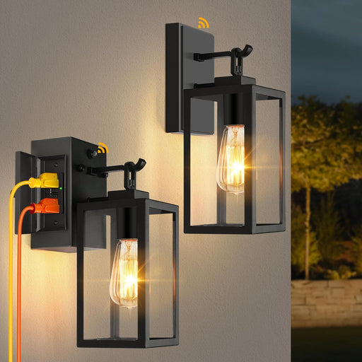 Outdoor Wall Lights, 2 Pack Porch Lights Dusk to Dawn with GFCI Outlet 